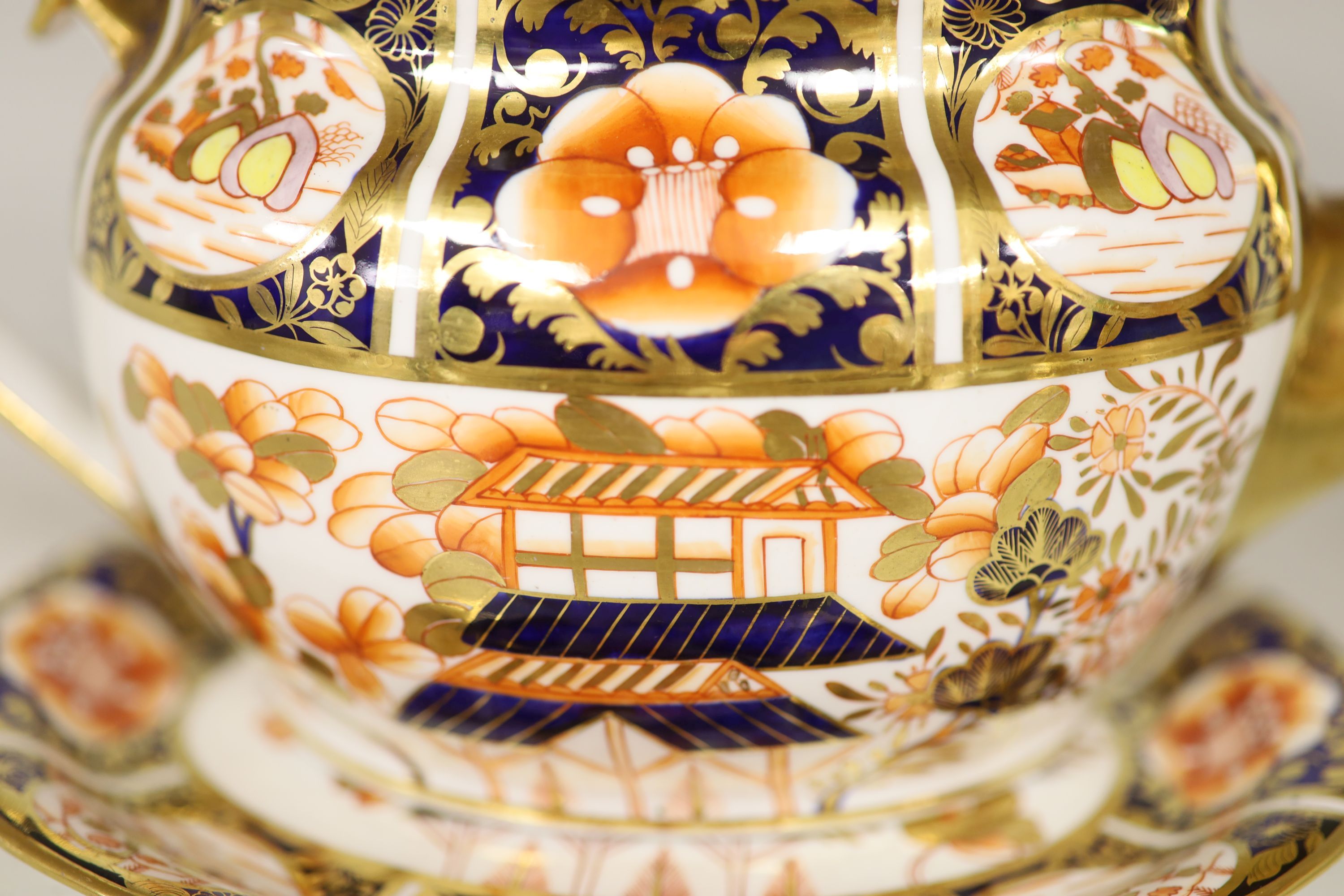 A Spode part tea service painted in imari style with pattern 1956,